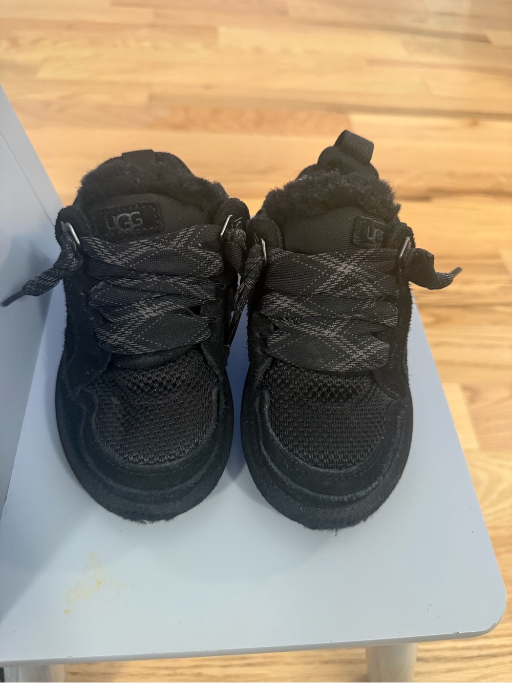 UGG Kids Black Fuzzy Lined Lace-Up Sneakers